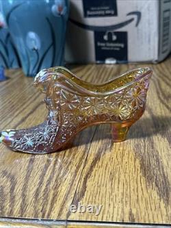 Carnival Glass Fenton Stamped Hand Painted And Signed Smith Cat Head Slipper