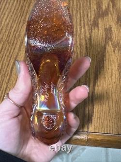 Carnival Glass Fenton Stamped Hand Painted And Signed Smith Cat Head Slipper
