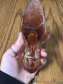 Carnival Glass Fenton Stamped Hand Painted And Signed Smith Cat Head Slipper