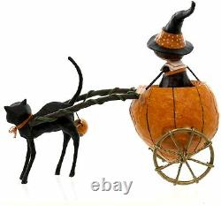 Carriage Ride Witch Pumpkin Black Cat Halloween Figurine Decor Keepsake Gift Fun