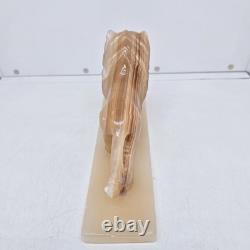 Carved Marbled Yellow Onyx Lion Big Cat Statue with Base 2lb 8x2x4 READ