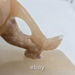 Carved Marbled Yellow Onyx Lion Big Cat Statue with Base 2lb 8x2x4 READ