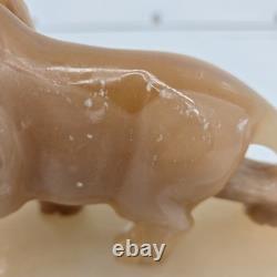 Carved Marbled Yellow Onyx Lion Big Cat Statue with Base 2lb 8x2x4 READ