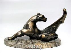 Cat Bagheera Author's Sculpture Bronze Pedestal Stone Free Shipping Size 16.5in