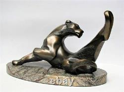 Cat Bagheera Author's Sculpture Bronze Pedestal Stone Free Shipping Size 16.5in