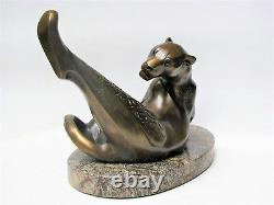 Cat Bagheera Author's Sculpture Bronze Pedestal Stone Free Shipping Size 16.5in