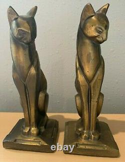 Cat Bookends Metal Art Deco Egyptian Siamese Vtg Bronze Color