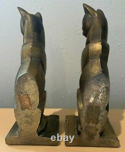 Cat Bookends Metal Art Deco Egyptian Siamese Vtg Bronze Color