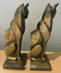 Cat Bookends Metal Art Deco Egyptian Siamese Vtg Bronze Color