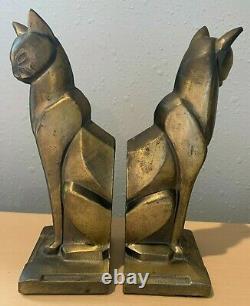 Cat Bookends Metal Art Deco Egyptian Siamese Vtg Bronze Color