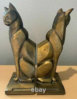 Cat Bookends Metal Art Deco Egyptian Siamese Vtg Bronze Color
