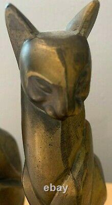 Cat Bookends Metal Art Deco Egyptian Siamese Vtg Bronze Color