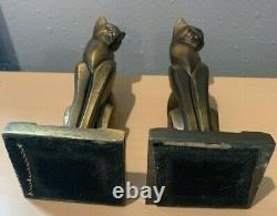 Cat Bookends Metal Art Deco Egyptian Siamese Vtg Bronze Color