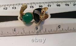 Cat Brooch Ruby, Onyx & Chrysoprase 18k Gold Corletto Pin Art Deco