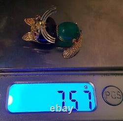 Cat Brooch Ruby, Onyx & Chrysoprase 18k Gold Corletto Pin Art Deco