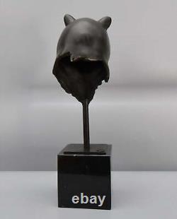 Cat Head Bronze Sculpture on Marble Base