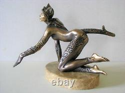 Cat & Mouse Author's Sculpture Bronze Pedestal Natural Stone Free Shipping