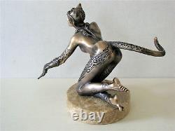 Cat & Mouse Author's Sculpture Bronze Pedestal Natural Stone Free Shipping