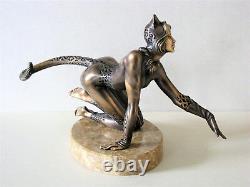 Cat & Mouse Author's Sculpture Bronze Pedestal Natural Stone Free Shipping