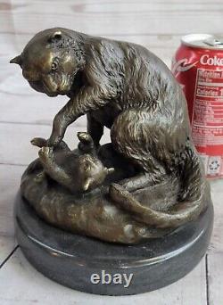 Cat Playing With Baby Hotcast In Pure Bronze Sculpture Art Deco No Reserve Deal