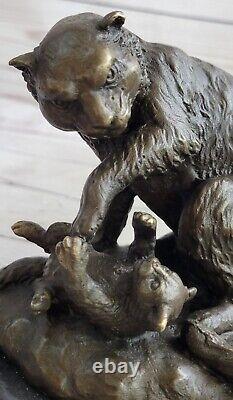 Cat Playing With Baby Hotcast In Pure Bronze Sculpture Art Deco No Reserve Deal