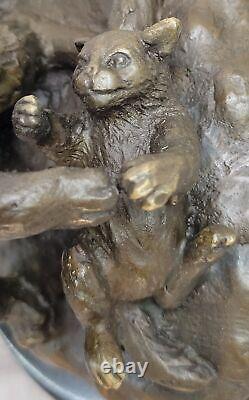 Cat Playing With Baby Hotcast In Pure Bronze Sculpture Art Deco No Reserve Gift