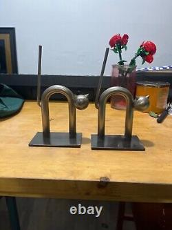 Cat Steel sculpture bookends Chase Antiques