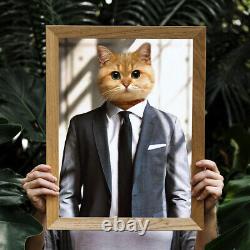 Cat in Suit and Tie Custom Funny Portrait Cat Fun Owner Art Cat Pet Loss Gift