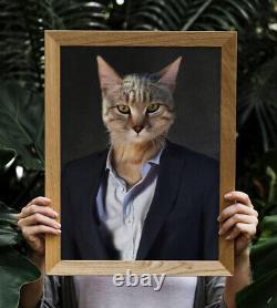 Cat in Suit and Tie Custom Funny Portrait Cat Fun Owner Art Cat Pet Loss Gift