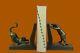 Cats Playing With Book- Bookend Set Home Decor Decoration Bronze Sculpture Deco