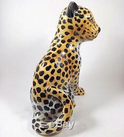 Ceramic Large Figurine Panther Jaguar Handmade Painted Vintage Cat Statue Figure