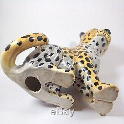 Ceramic Large Figurine Panther Jaguar Handmade Painted Vintage Cat Statue Figure
