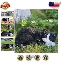 Charming Black Cat Garden Statue Durable Resin Outdoor Decor for Pets Lovers