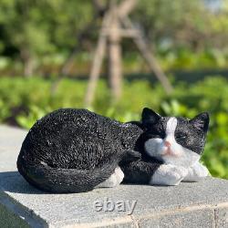 Charming Black Cat Garden Statue Durable Resin Outdoor Decor for Pets Lovers