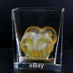 Charming Lalique Crystal Glass Amber Asmara Huddled Big Cats Rectangular Vase