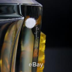 Charming Lalique Crystal Glass Amber Asmara Huddled Big Cats Rectangular Vase