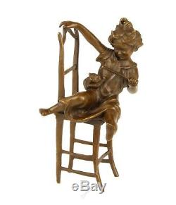 Child With Cat On Chair Solid Genuine Hotcast Bronze Figure See My Other Items