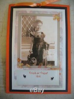 Childs 1940s Halloween Dress Witch Bat Cat Owl Costume Orange & Black w photo