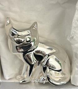 Christofle RARE Art Deco Silver Plate Sitting Cat Figurine NEW Box