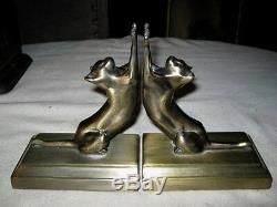 Circa 1932 Antique Art Deco Sculpture Statue Retro Modern Cat Book Bookends