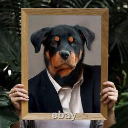 Clothed Rotweiler in Suit Portrait Custom Funny Dog Custom Wall Art Pet Fun Art