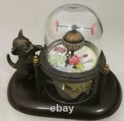 Collectible Decorated Old Handwork Copper Carved Cat Fish Mechanical Table Clock