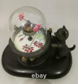 Collectible Decorated Old Handwork Copper Carved Cat Fish Mechanical Table Clock