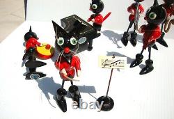 Complete Felix the Cat Jazz Band Lacquer Painted Wood 1940's Erzgebirge Poland