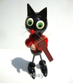 Complete Felix the Cat Jazz Band Lacquer Painted Wood 1940's Erzgebirge Poland