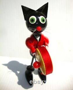 Complete Felix the Cat Jazz Band Lacquer Painted Wood 1940's Erzgebirge Poland