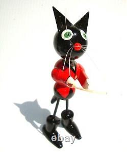 Complete Felix the Cat Jazz Band Lacquer Painted Wood 1940's Erzgebirge Poland