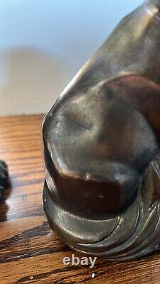 Cubist Cat Bookends. Signed CMW 1929. Antique Bronze Finish