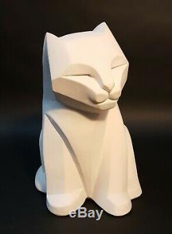 Cubist Cat Sculpture By Karin Swildens Austin Productions 1989 White Art Deco