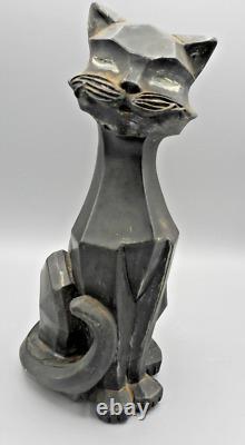 Cubist Graphite Siamese Cat Statue Vintage Figure 11 Tall Art Deco